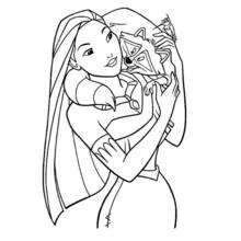 Dibujo de Pocahontas sosteniendo a su amigo mapache Meeko para colorear Dibujo de Pocahontas sosteniendo a su amigo mapache Meeko para colorear