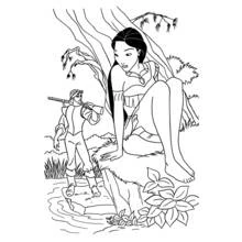 Dibujo de Pocahontas sobre una roca mirando a John Smith para colorear Dibujo de Pocahontas sobre una roca mirando a John Smith para colorear