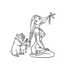 Dibujo de Pocahontas arrodillada con la trenza al aire para colorear Dibujo de Pocahontas arrodillada con la trenza al aire para colorear