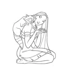 Dibujo de Pocahontas con el mapache Meeko para colorear Dibujo de Pocahontas con el mapache Meeko para colorear