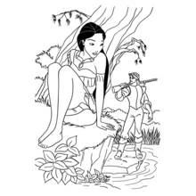 Dibujo de Pocahontas sentada junto al río con John Smith para colorear Dibujo de Pocahontas sentada junto al río con John Smith para colorear
