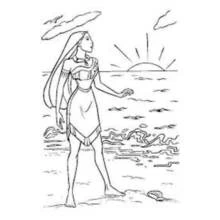 Dibujo de Pocahontas junto al océano al amanecer para colorear Dibujo de Pocahontas junto al océano al amanecer para colorear