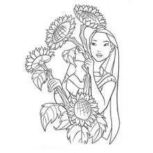 Dibujo de Pocahontas sosteniendo girasoles para colorear Dibujo de Pocahontas sosteniendo girasoles para colorear
