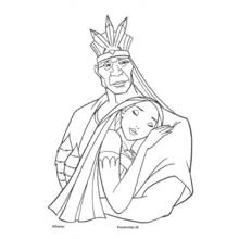 Dibujo de Pocahontas apoyada en el jefe Powhatan para colorear Dibujo de Pocahontas apoyada en el jefe Powhatan para colorear