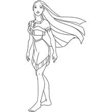 Dibujo de Pocahontas de pie con el cabello al viento para colorear Dibujo de Pocahontas de pie con el cabello al viento para colorear