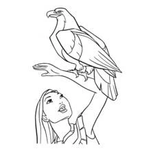 Dibujo de Pocahontas con el águila posada en su brazo para colorear Dibujo de Pocahontas con el águila posada en su brazo para colorear