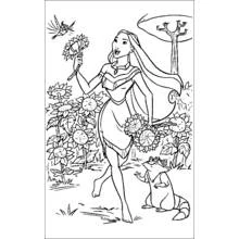 Dibujo de Pocahontas caminando entre girasoles para colorear Dibujo de Pocahontas caminando entre girasoles para colorear