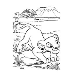 Dibujo de Simba agazapado en la sabana para colorear