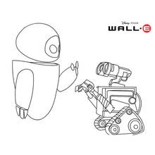 Dibujo de WALL-E extendiendo el brazo hacia EVE para colorear