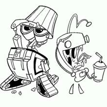 Dibujo de WALL-E caminando junto a M-O el robot limpiador para colorear