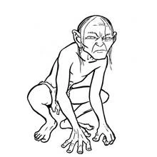 Dibujo de Gollum agachado en el suelo para colorear