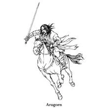 Dibujo de Aragorn cabalgando con la espada en alto para colorear