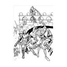 Dibujo de Guerreros luchando contra droides con espadas para colorear