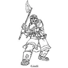 Dibujo de Gimli sosteniendo su hacha de batalla para colorear