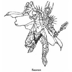 Dibujo de Sauron con armadura de púas y una maza para colorear