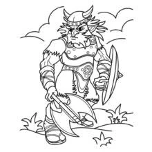 Dibujo de Guerrero orco con casco de cuernos y hacha para colorear