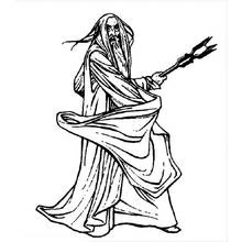Dibujo de Saruman el Blanco sosteniendo su bastón para colorear