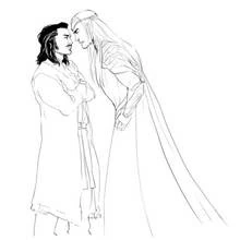 Dibujo de Thranduil y Bard cara a cara para colorear