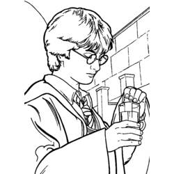 Dibujo de Harry Potter examinando un frasco de poción para colorear Dibujo de Harry Potter examinando un frasco de poción para colorear