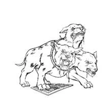Dibujo de Fluffy el perro de tres cabezas custodiando una trampilla para colorear Dibujo de Fluffy el perro de tres cabezas custodiando una trampilla para colorear