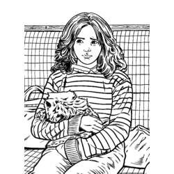 Dibujo de Hermione Granger sosteniendo a su gato Crookshanks para colorear Dibujo de Hermione Granger sosteniendo a su gato Crookshanks para colorear