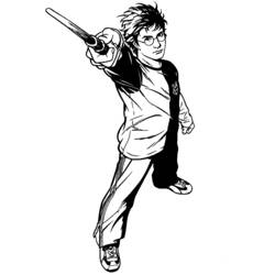 Dibujo de Harry Potter apuntando su varita para colorear Dibujo de Harry Potter apuntando su varita para colorear