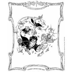 Dibujo de Harry Potter atrapando la llave voladora para colorear Dibujo de Harry Potter atrapando la llave voladora para colorear