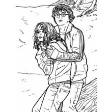 Dibujo de Harry Potter protegiendo a Hermione junto al lago para colorear Dibujo de Harry Potter protegiendo a Hermione junto al lago para colorear