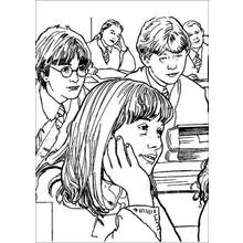 Dibujo de Harry Potter en clase con Ron y Hermione para colorear Dibujo de Harry Potter en clase con Ron y Hermione para colorear