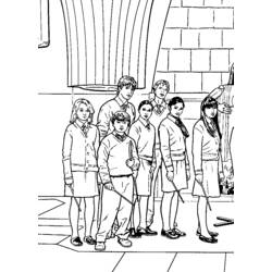 Dibujo de Harry Potter grupo de estudiantes con varitas para colorear Dibujo de Harry Potter grupo de estudiantes con varitas para colorear