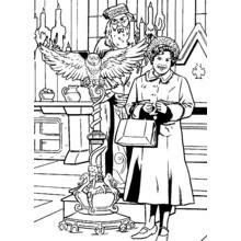 Dibujo de Dumbledore, una lechuza y una mujer en el Gran Comedor para colorear Dibujo de Dumbledore, una lechuza y una mujer en el Gran Comedor para colorear