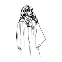 Dibujo de Hermione Granger con su túnica escolar para colorear Dibujo de Hermione Granger con su túnica escolar para colorear