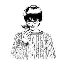 Dibujo de Harry Potter sosteniendo un pequeño pájaro para colorear Dibujo de Harry Potter sosteniendo un pequeño pájaro para colorear