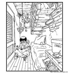 Dibujo de Harry Potter leyendo bajo la escalera para colorear Dibujo de Harry Potter leyendo bajo la escalera para colorear