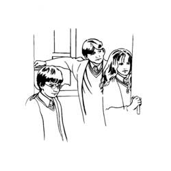 Dibujo de Harry Potter, Ron y Hermione junto a la ventana para colorear Dibujo de Harry Potter, Ron y Hermione junto a la ventana para colorear