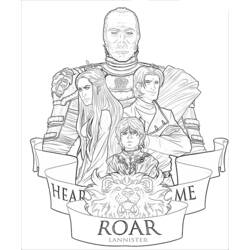 Dibujo de Retrato de la familia Lannister con estandarte de león para colorear