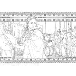 Dibujo de Daenerys Targaryen al frente de su ejército de soldados para colorear