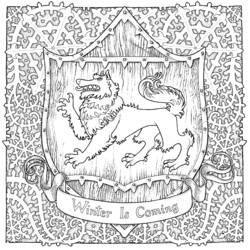 Dibujo de Escudo de los Stark con la bandera Winter Is Coming para colorear