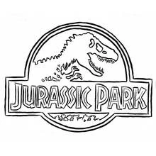 Dibujo de Logo de Parque Jurásico con esqueleto de T-Rex para colorear