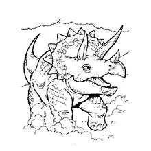 Dibujo de Triceratops caminando por un terreno rocoso para colorear