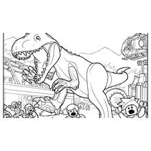 Dibujo de Parque Jurásico T-Rex atacando en LEGO para colorear