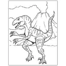 Dibujo de Raptor merodeando cerca de un volcán en erupción para colorear