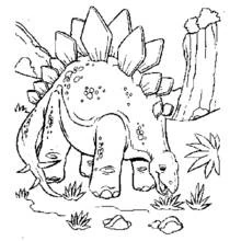 Dibujo de Estegosaurio pastando entre rocas para colorear