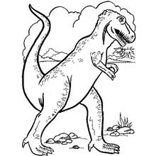 Dibujo de Tiranosaurio caminando junto a palmeras para colorear