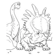 Dibujo de Styracosaurus y dinosaurio de cuello largo en Parque Jurásico para colorear