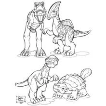 Dibujo de Cuatro dinosaurios en diferentes poses para colorear