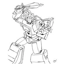Dibujo de Transformers robot alzando una espada para colorear Dibujo de Transformers robot alzando una espada para colorear
