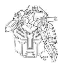 Dibujo de Optimus Prime de busto ante el emblema Autobot para colorear Dibujo de Optimus Prime de busto ante el emblema Autobot para colorear