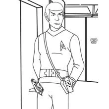 Dibujo de Spock de pie en un pasillo para colorear
