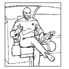 Dibujo de Capitán Picard sentado en la silla de mando para colorear